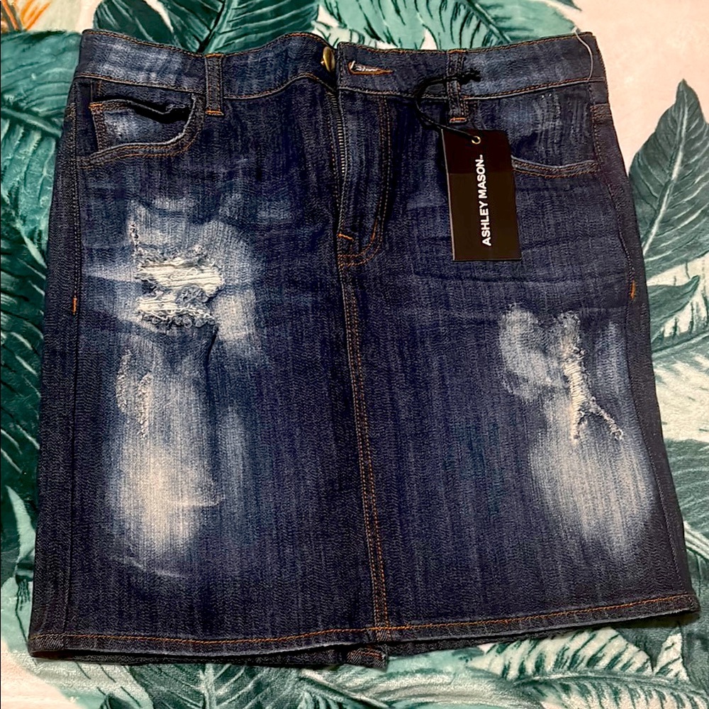 Ashley Mason Distressed Blue Denim Skirt